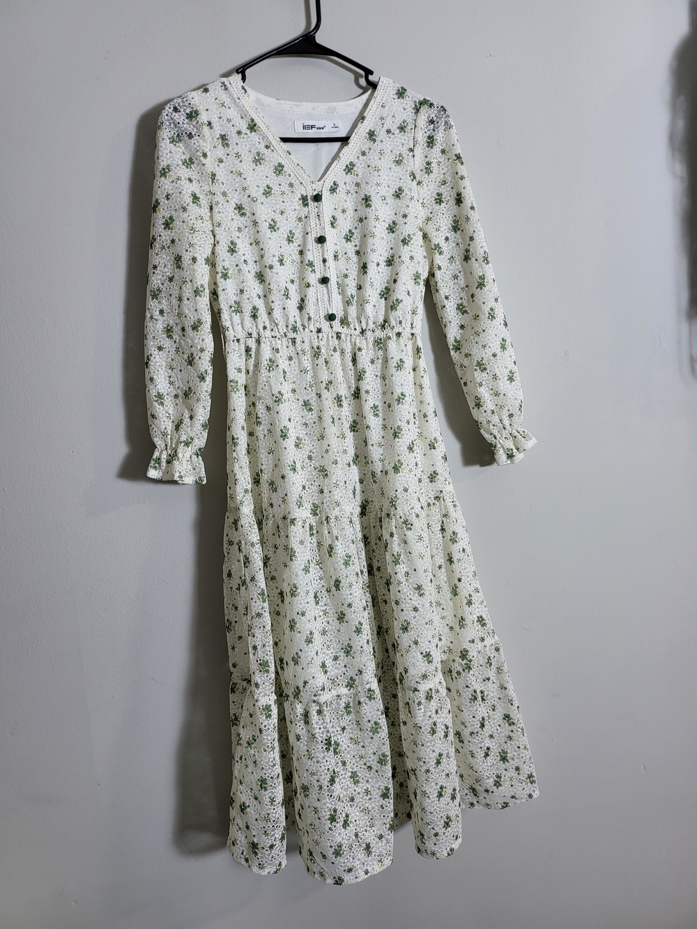 Lightweight White & Green Floral Midi Dress